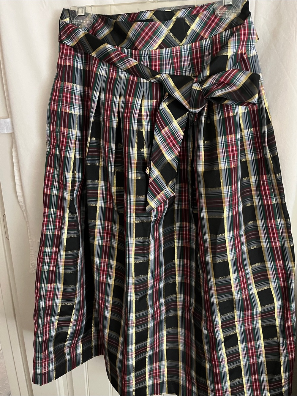Talbots Plaid A-Line Tie-Waist Skirt in Black, Red and Yellow